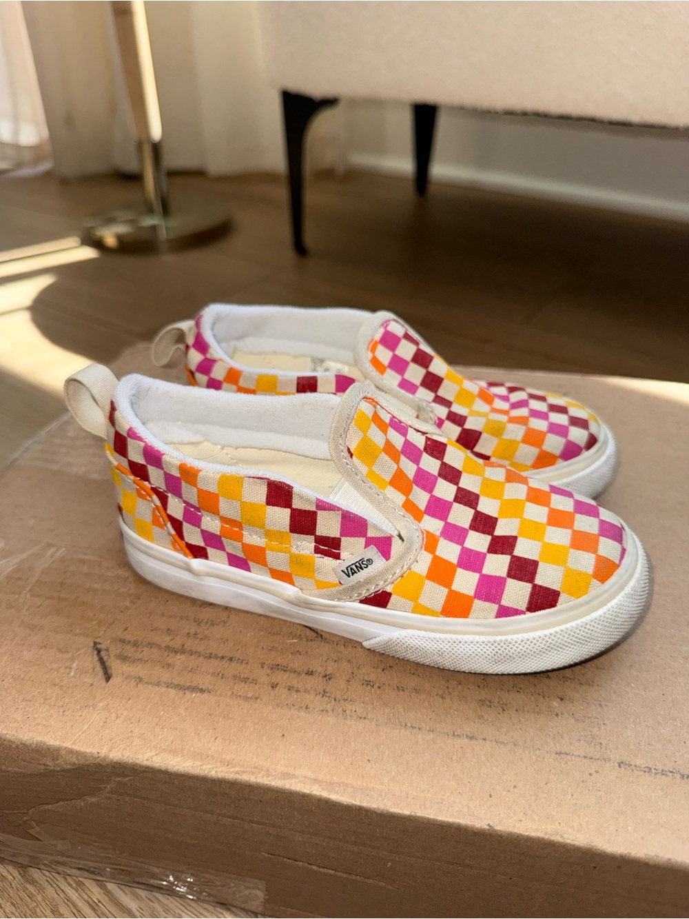 Vans Kids Slip-On Checkerboard in Pink Orange Yellow